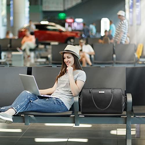 LOKASS Travel Duffel Bag Leather Carry on Overnight Weekender Duffle Bag with Wet/Dry Pocket for Gym Women, Men (Black) 6 LOKASS Travel Duffel Bag Leather Carry on Overnight Weekender Duffle Bag with Wet/Dry Pocket for Gym Women, Men (Black)