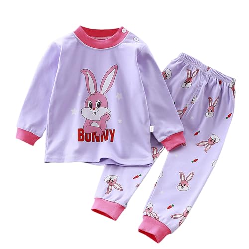 Conjunto de pijama de algodón de 2 piezas para niños y niñas, Color lila claro., 4-5 años