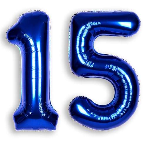 SULALABOO 40 Inch Navy Blue Big Number 15 Balloon 0-9 Large Helium