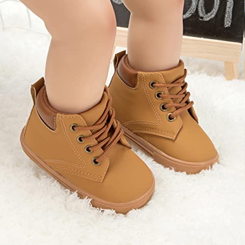 Casazoe Unisex Leather Casual Boots Toddler Outdoor Mid Top Dress Shoes Lace Up Non-Slip Texture Sole Loafer Hiking Flats Classic School Daily Walking Shoe(Infant/Toddlers) thumb #4