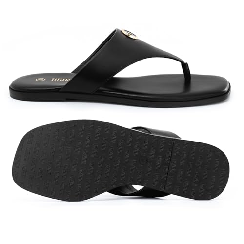 Rihero Women's Flip Flops Square Toe Thong Flat Sandals Summer Comfortable Slip On Beach Slide Sandals4