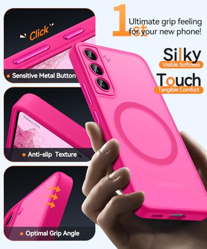 Image of CANSHN Designed for Samsung Galaxy S22 Case [Full Camera Protection] [Compatible with MagSafe] Translucent Matte Shockproof Protective Phone Cover 6.1 Inch - Hot Pink