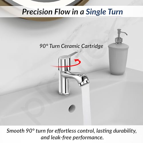 Image of Plantex Pillar Tap for Bathroom with Water Saving Aerator and Brass Spindle /Wash Basin Tap with Teflon Tape /Single Lever Water Tap - (Rio-Chrome)