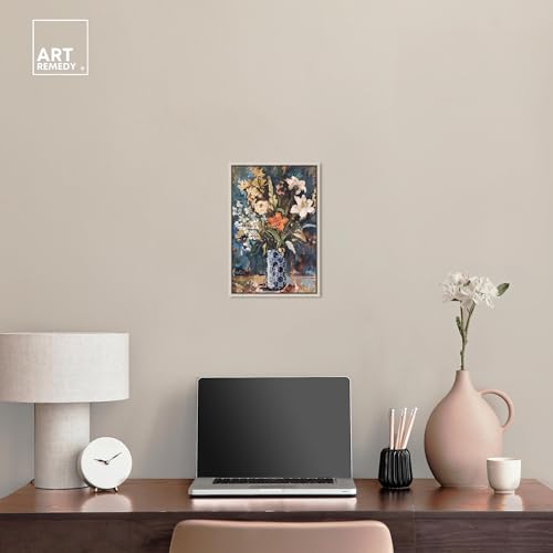 Image of Art Remedy Blue Floral Vase Canvas Floral Vase Wall Art, Silver Frame, 10 inch x 15 inch