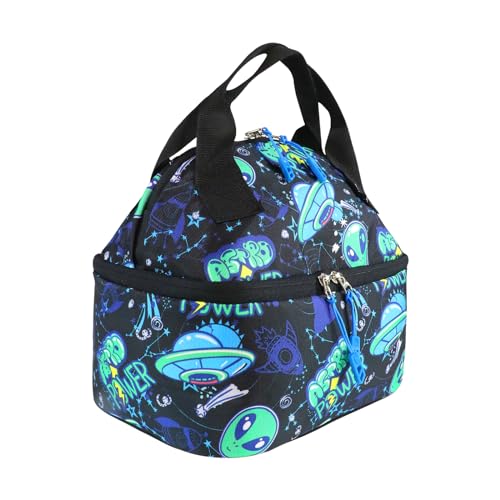 Smily Kiddos | Double Decker Lunch Bag Alien Theme - Blue | Kids & School Lunch Bag | Lunch Bag for Kids | Lunch Bag for School | Comes with 2 Main Compartment LxWxH :25.5 X 17 X 20 CM - Image 5