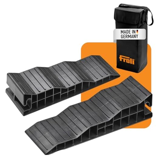 Froli Stufenkeil 2er Set – Auffahrkeile inkl. Tasche – 3-Höhen-Stufen 45/75/105 mm – bis 8 t Gesamtgewicht – Höhenausgleich für Wohnmobil, Wohnwagen & Camper – Made in Germany