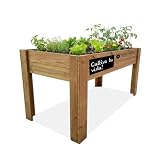 Planeta HUERTO | Mesa de Cultivo de Madera FSC 160x80x80 cm, Huerto Urbano Elevado con Malla Geotextil, Capacidad 220 L y Pizarra Personalizable - Mesa de Cultivo Ideal para Terraza y Jardín