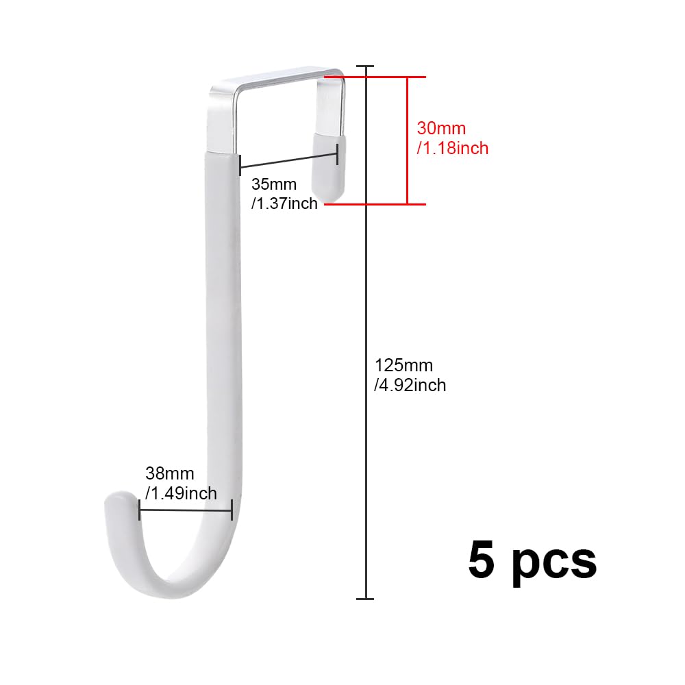 5 Pezzi Gancio per porta, Attaccapanni da Porta Senza Foratura,Appendiabiti Porta,per Camera da Letto Bagno Cucina Ufficio(Contiene uno strato di gomma bianca)