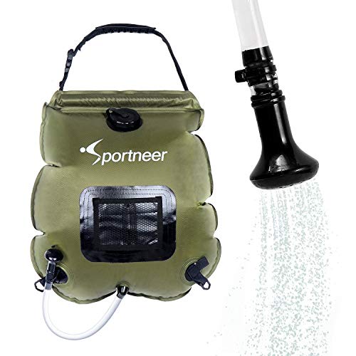 Sportneer Solar Shower Bag 5 Gallons/20L Solar Heating Premium Camping Shower Bags Hot Water w/Removable Hose and On-Off Switchable Shower Head for Camping Beach Traveling Hiking (Army Green)