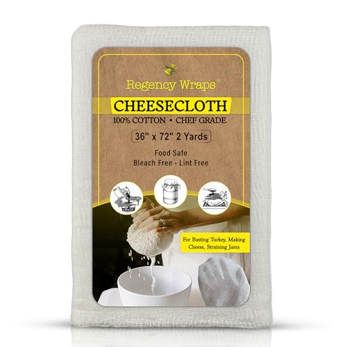 Regency Wraps Chef-Grade 100% Cotton Cheese Cloth 36'X72' (2yds), Bleach & Dye Free, Food Safe For Cooking, Straining, Roasting Turkey, Durable Cheese Cloths for Crafting, Canning