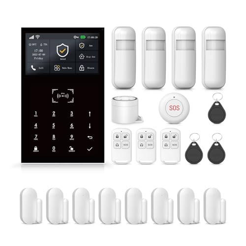 PGST Sistemi di Sicurezza Casa Wifi con TouchScreen da 4,3',Allarme Porta Espandibile Fai Da Te e Sensori di Movimento,Avvisi Istantanei App Telefono per Villa,Appartamento (A109F-EU-E)