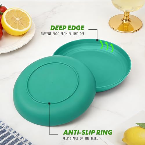 Image of Unbreakable Camp Plate Set of 6, 9In Wheat Straw Lightweight Plate | Plastic Dinner Plates Reusable for Picnic & RV Travel, Dishwasher & Microwave safe