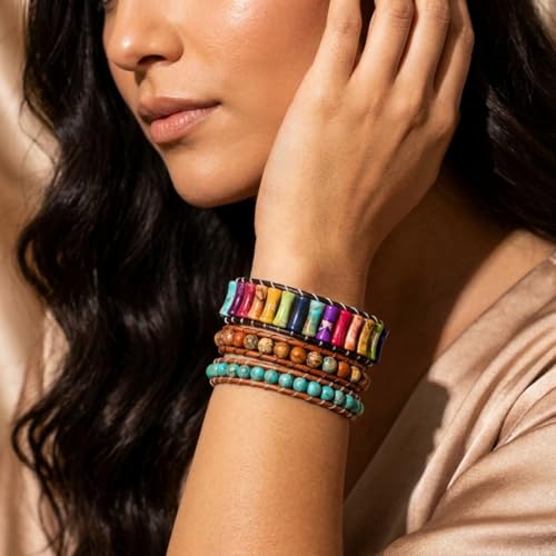 Image of YGLINE Boho Handmade Wrap Leather Tube Crystal Stone Bracelet for Women
