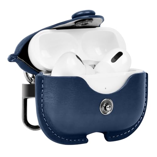 Image of Case Cover for Apple AirPods Pro 2 | Premium Leather Case with Carabiner | Only for Apple Airpods | Oxford Blue