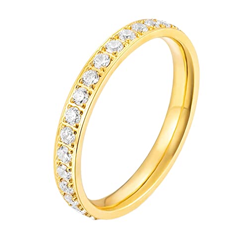 Epinki 3MM Bague Anneau Femme Acier Inoxydable, Bague Strass Empilable Or avec Zirconium Blanc Bague de Fiançailles Alliance Mariage Taille 54