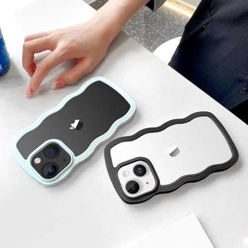 Image of MIDOS Back Cover Compatible with iPhone 14 Plus, Cute Curly Wave Frame Clear Case for Girls Women, Transparent Soft Silicone TPU Bumper Shockproof Protective Cover for iPhone 14 Plus (Black)
