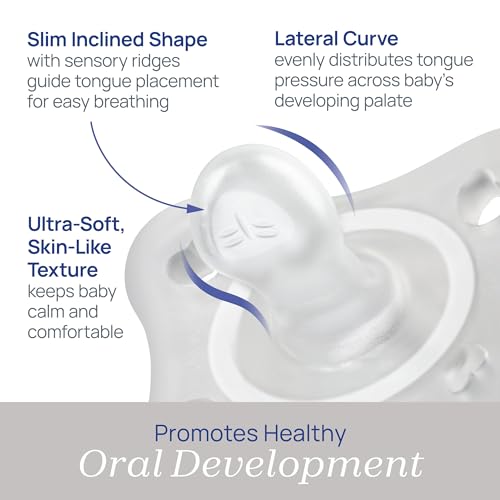 Image of Chicco PhysioForma Mini Orthodontic Pacifier for Babies 0-2 Months, Ultra Light & Small, 100% Soft Silicone, Supports Breathing, One-Piece Design, Included Sterilizing Case, BPA Free, 2-Pack, Clear