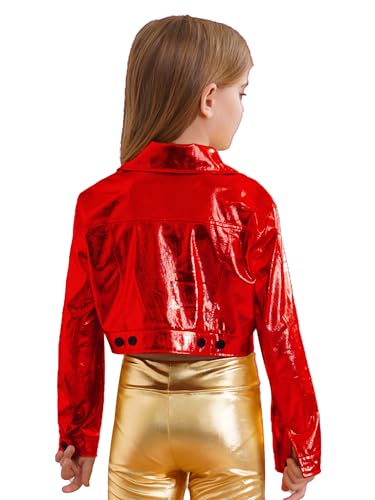 JEATHA Girls Shiny PU Leather Motorcycle Jacket Long Sleeve Zipper Crop Tops Outerwear for Hip-Hop Jazz Dance2