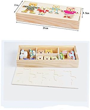 Itian 72 Pieces Wooden Wooden Bear Family Dress-Up Puzzle Games with Storage Case Educational Toy for Children 7 41PTyAgwdaL. AC