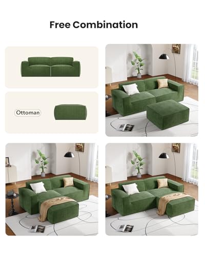 Amada 80" L Shaped Sofa Modular, Corduroy Clopud Couches with Deep Seats &High-Back, Upholstered Couches for Living Room Bedroom with Ottoman, No Assembly Required(2-Seater&1 Ottoman,Green) - Image 4