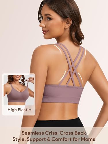 Image of Angelhood Nursing Bras for Breastfeeding, Criss-Cross Back Nursing Sports Bra, Low Impac Support Yoga Maternity Bras