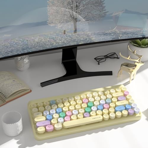 Image of UBOTIE Portable Bluetooth Colorful Computer Keyboards, Wireless Mini Compact Retro Typewriter Flexible 84Keys Design Keyboard (Yellow-Colorful)