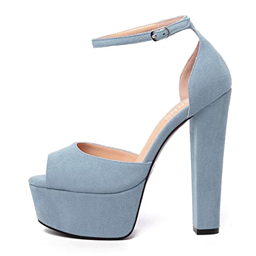 WAYDERNS Womens Fashion Buckle Suede Solid Party Platform Ankle Strap Peep Toe Block High Heel Pumps Shoes 6 Inch2