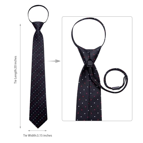 Image of DiBanGu Silk Zipper Ties for Men,Paisley Solid Plaid Pre-tied Tie and Pocket Square Cufflinks Set Formal Adjustable Necktie