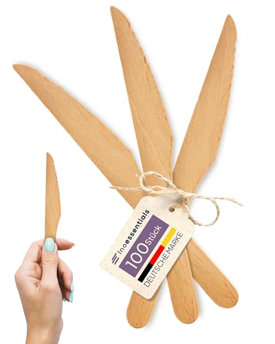 Inoverse 100 coltelli in legno, 16,5 cm, posate in legno usa e getta, biodegradabili e compostabili, cucchiai stabili per feste, catering ed eventi