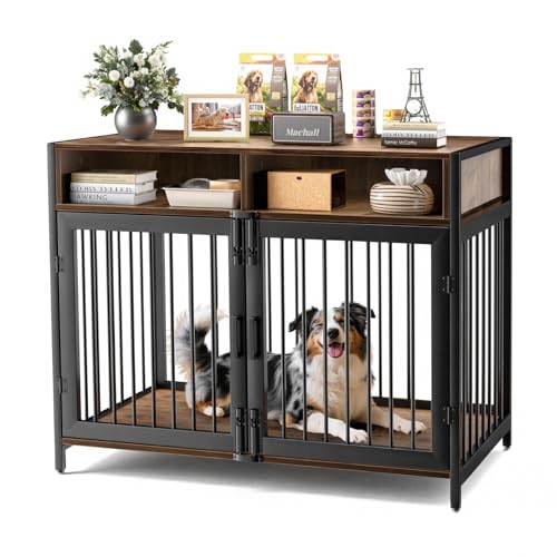 Gimars Jaula de Muebles para Perros de 94 x 58 x 63 cm con cajones de Almacenamiento, Resistente para Perros pequeños, medianos y Grandes, Jaula Decorativa para Mascotas, Uso en Interiores, marrón