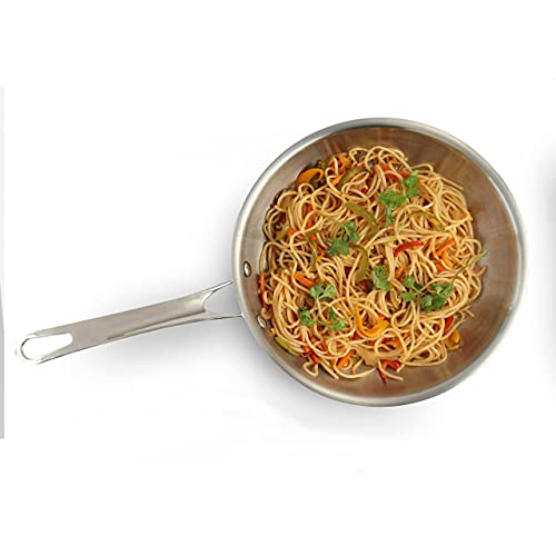 Image of Allo Stainless Steel Triply Fry Pan /Skillet for Curry /Stir-Fry /Deep-Fry /DryVeg /Saut /Cooking Induction Friendly, Naturally Non-Stick with Handle Steel Pan | 10 Years Warranty, 20cm, 1 litres