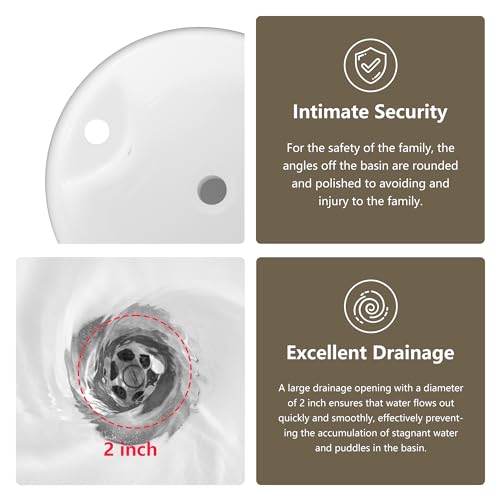 Simple Project Pedestal Sink 19" L X 19" W Round Pedestal Sinks For Bathrooms, Modern Single Faucet Hole Bathroom Pedestal Sinks With Overflow - Image 6