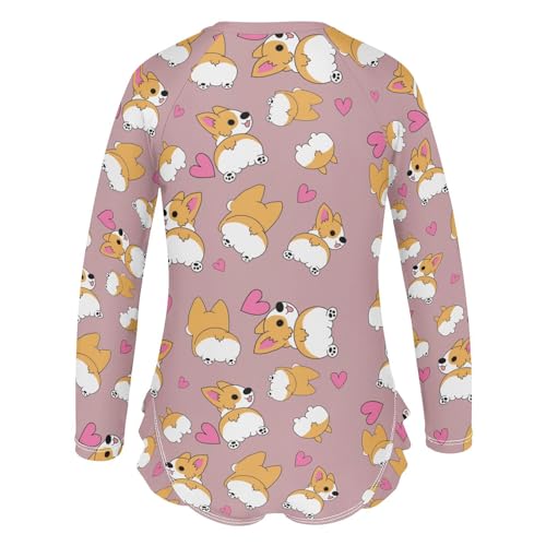 Funny Corgi Girls Long Sleeve One Piece Swimsuit Zipper Bathing Suits 3-12Y3