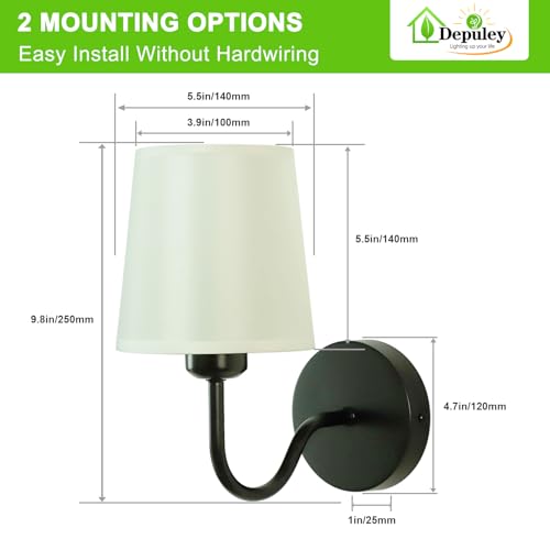 Image of Depuley Wall Sconces Battery Operated: Set of 2 Wireless Wall Lights with Remote for Bedroom - Rechargeable 15 Colors Black Wall Lamp for Living Room Hallway Home Decor