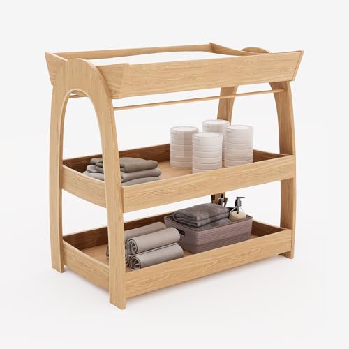 Baby Changing Table, Wood Diaper Changing Table with 2-Tier Storage Shelves, Wooden Baby Changing Station for Nursery, Modern Changing Table Dresser