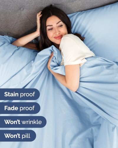 Image of Flex Top Split Head King 6 Piece Piece Sheet Set - Comfy Breathable & Cooling - Soft Hotel Luxury Bedding Set with 8-16 Inch Deep Pockets - 1 Flat & 1 Fitted Sheet & Pillowcases - Light Blue