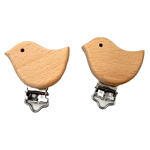 Image of 20pcs Natural Wood Suspender Pacifier Clips Cute Beech Wooden Animal Bird Shape Clips Charm DIY Beading Pacifier Chain Accessory