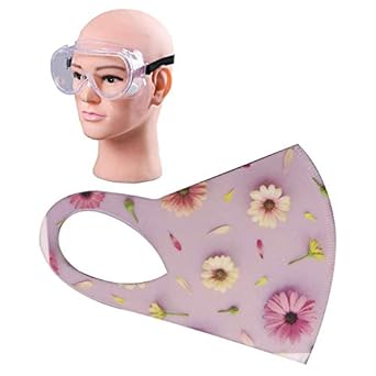 Allin Exporters Combo of 1 Piece Goggle ORFRM08 Reusable Female Face Mask for Girls & Women Multilayer Washable Stretchable Breathable Protective Nose Mouth Cover (6 Pcs)