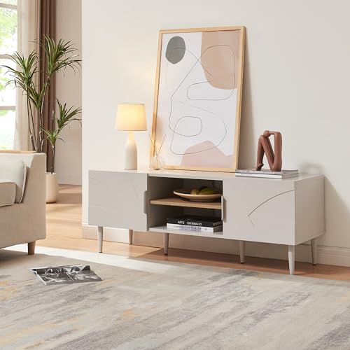 [en.casa] Mobile TV con Ante e Scomparti Aperti Mobile Contenitore Porta Televisore Armadio Basso da Archivio Stand TV e Centri Multimediali 120x40x45 cm Beige