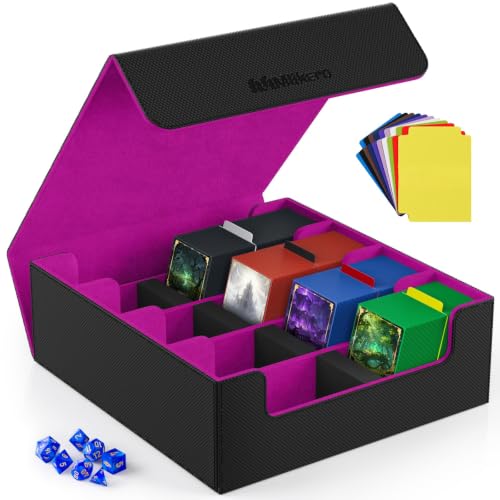Image of Mlikero Trading Card Storage Box, Bulk Card Storage for 2400+ Sleeved Cards, PU Leather Magnetic Closure Card Organizer with 10 Dividers & 4 Foam Stoppers, Fit for MTG, TCG and Sports Cards (Purple)