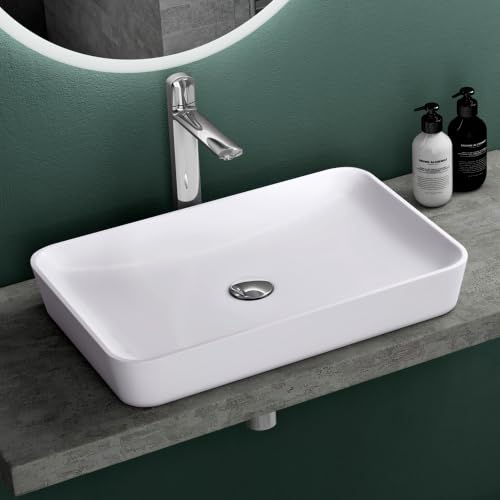 Mai & Mai Vasque à Poser Blanc Mat Rectangulaire Lavabo Salle de Bain Évier Lave Mains sans trop-Plein Col815