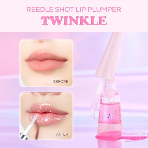 Image of VT COSMETICS Reedle Shot Lip Plumper in Twinkle & Glitter, Hydrating Plumping Lip Gloss, High Shine Glitter Finish, Infused with Jojoba Oil, Korean Beauty Makeup, 0.15 oz.