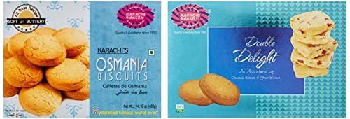 Image of Karachi Bakery Osmania Biscuits, 400g & Double Delight Fruit Biscuit with Osmania, 400g