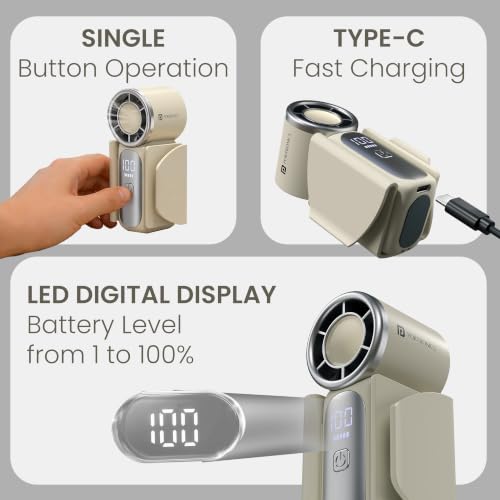 Image of Portronics Toofan Nano Rechargeable Handheld Mini Fan, 3000mAh Battery, 18000 RPM High-Speed Airflow, BLDC Motor, 5 Speed Modes, LED Display, Type-C Fast Charging, For Travel, Office, Makeup & Outdoor
