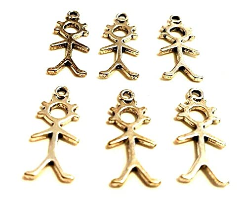 6 x Tibetan Silver Matchstick Man Woman Girl Boy Beads Charms Egyptian Symbols Protection Bracelets Necklaces Jewellery Making