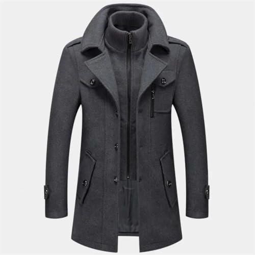 Men's Autumn Winter Jacket Solid Color Fake Two Piece Zipper Buttons Coat Long Sleeves Leisure Coat3