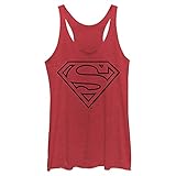 Warner Brothers Superman Line Art Logo Women's Racerback Tank Top, Red Heather, X-Small