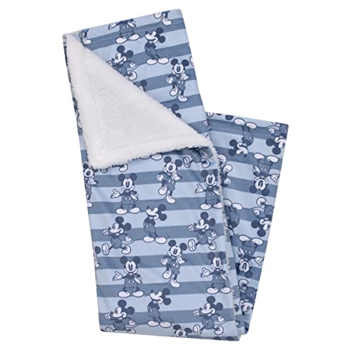 Image of Disney Mickey Mouse Blue and Navy Striped Super Soft Sherpa Baby Blanket and Security Blanket 2-Piece Set