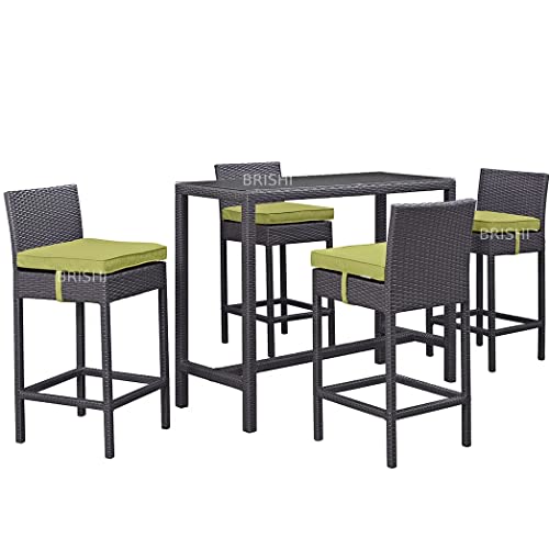 Image of BRISHI Outdoor Bar Set Garden Patio Bar Set 1+4 4 - Chairs and 1- Table Set Balcony Bar Table with Stool Set (Brown)