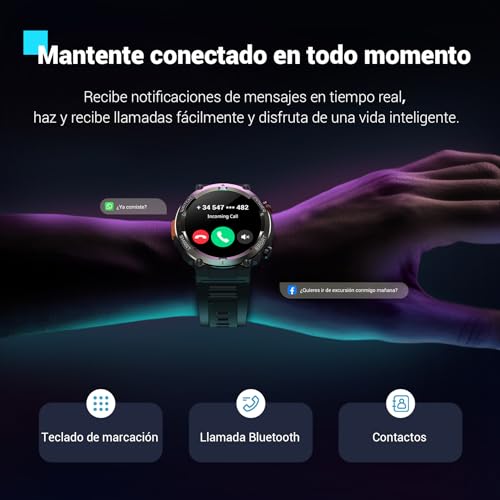 Miniatura 6 de Blackview Reloj Inteligente Hombre Con Linterna Y Brújula, 1,45 Smartwatch Con Llamadas Bluetooth, Pulsómetro, Oxímetro, Monitor De Sueño, Podómetro, 100 Modos Deportivos, Batería Grande De 960 Mah